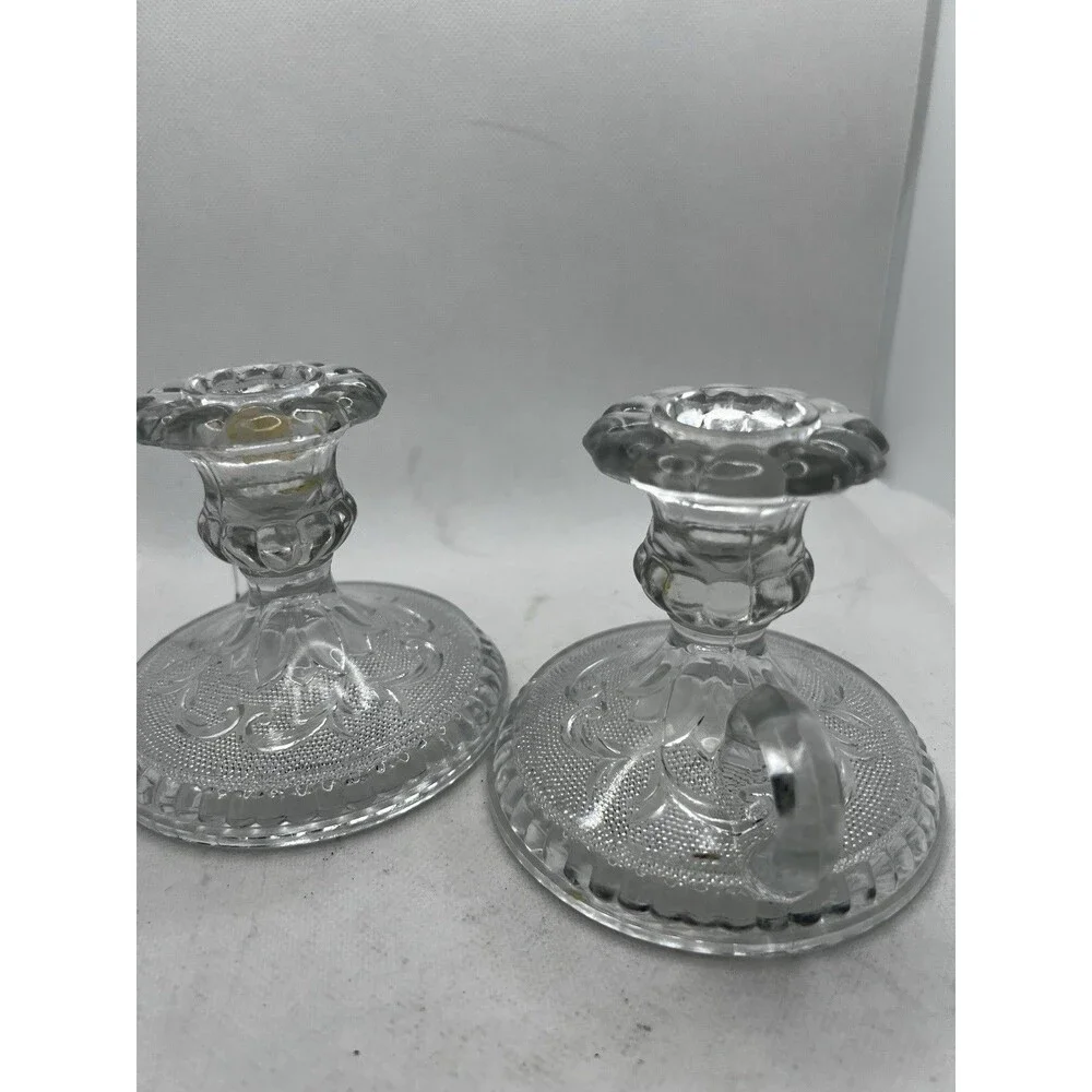 Vintage Set Of 2 IClear Glass Candleholders Taper Candlestick candle holders